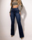Sexy Elegant New Fashion Casual Female Trouser Bottom Back Shirred Button Front High Waist Jeans - Image 2
