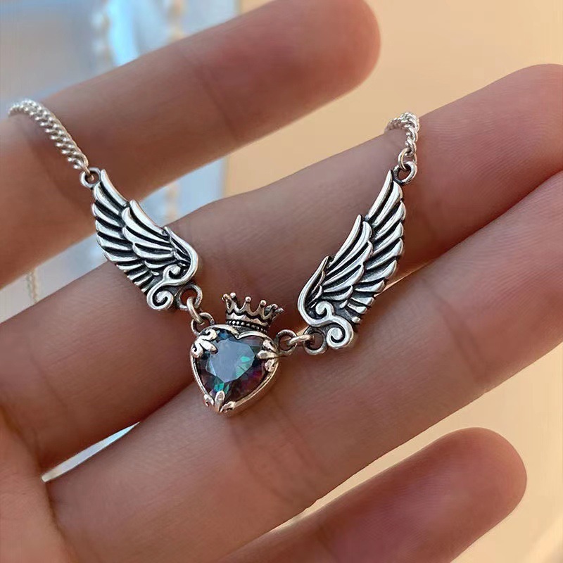 Vintage Gothic Heart Crown Angel Wings Pendant Necklaces For Women Fashion Exquisite Love Shape Clavicle Chain Choker Jewelry Fashion Jewelry - Image 9