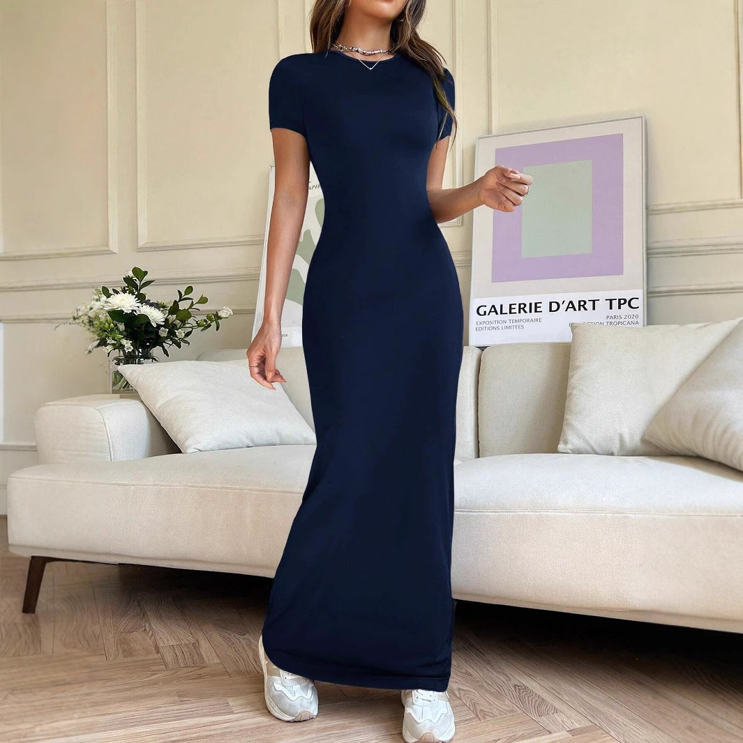 Solid Color Elegant Slim-fit Short Sleeve Dress - Image 2