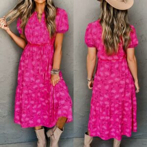 Sweet Floral Print Short Sleeve Dress